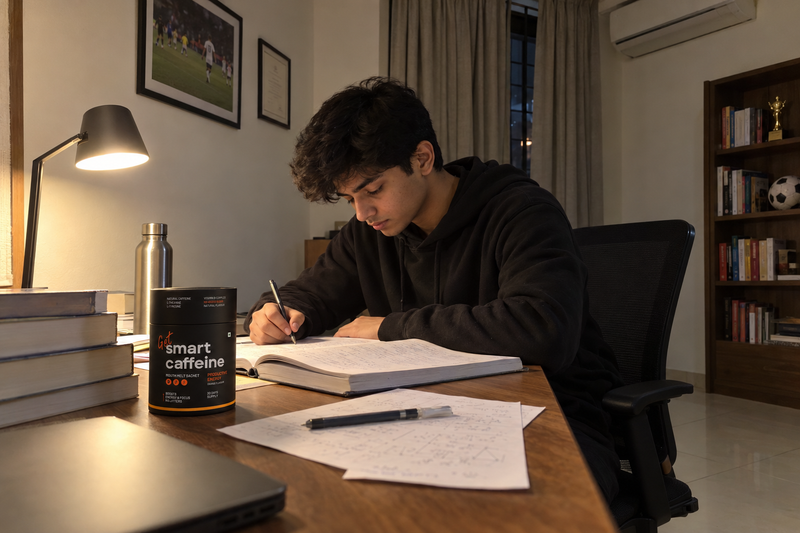 Student studying at night