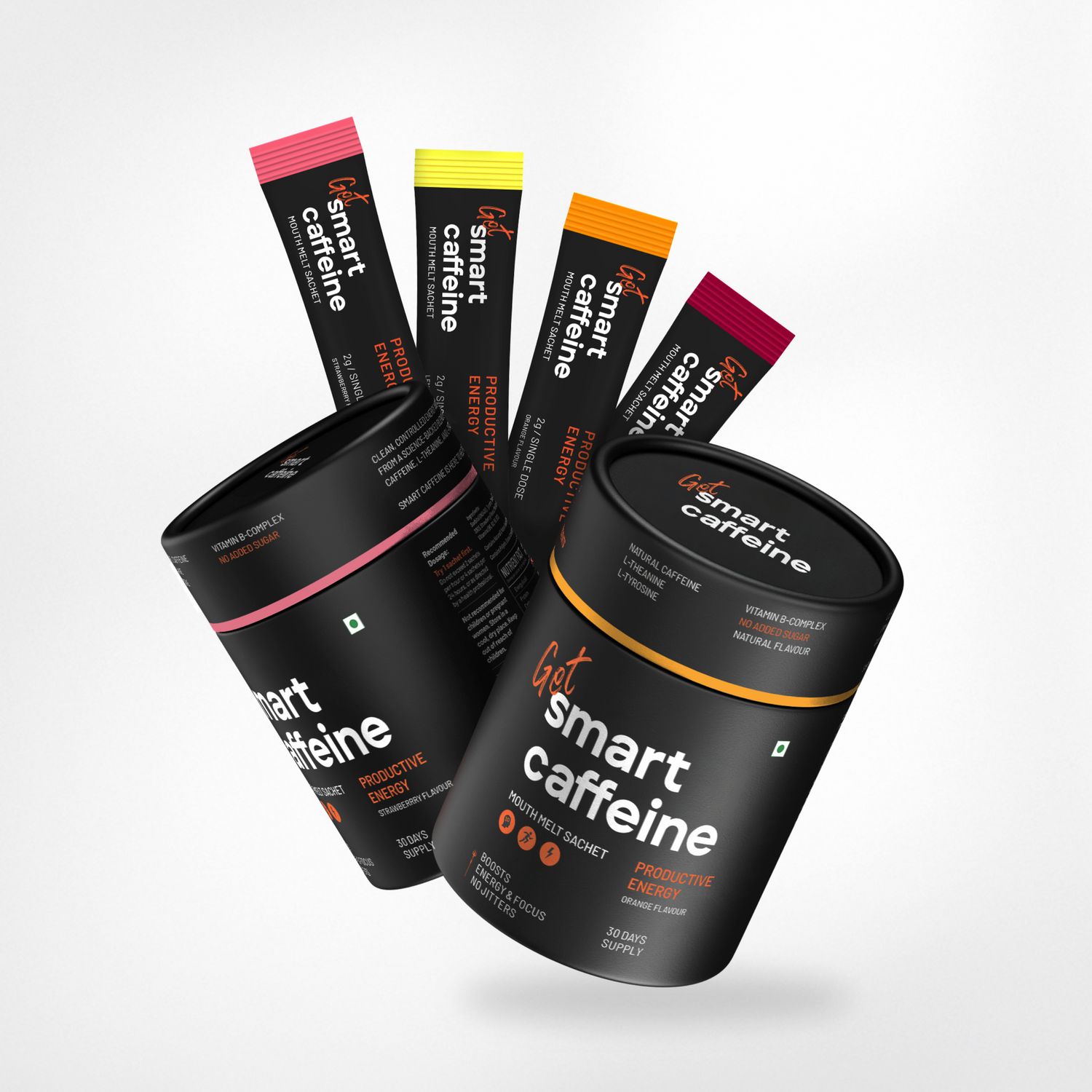 Smart Caffeine mouth melt sachets and tub - all flavours caffeine supplement with L-Theanine and L-Tyrosine
