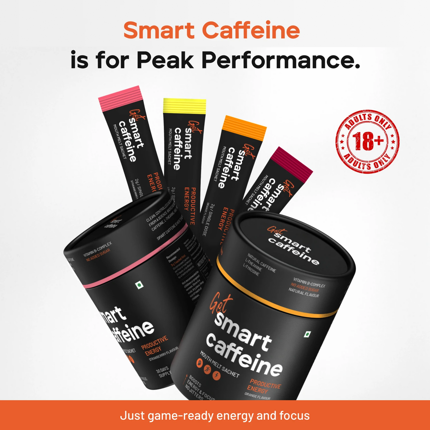 Smart Caffeine energy drinks with packaging and branding on a white background
