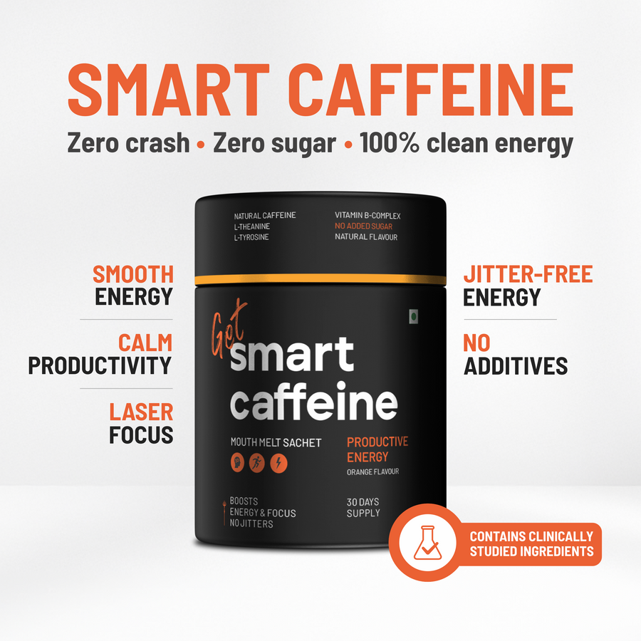 Smart Caffeine — Natural Energy & Focus Supplement, 80mg Natural Caffeine, L-Theanine, L-Tyrosine, B-Vitamins